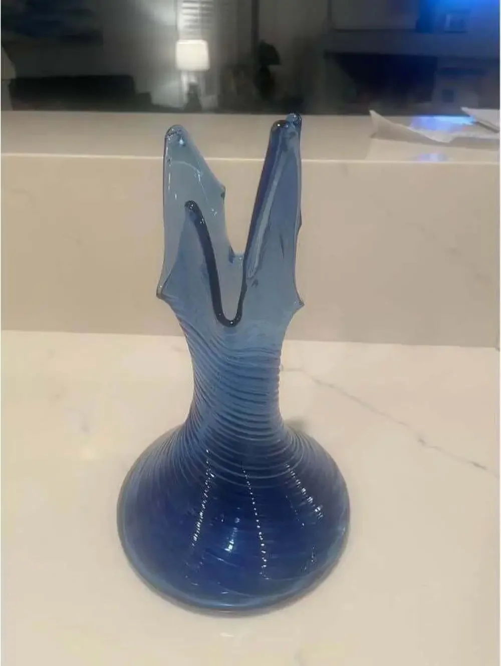 VINTAGE Cobalt Blue 4 Finger HANKERCHIEF Swung Vase